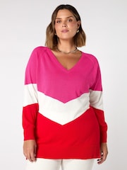 Live Unlimited Pink Curve Knitted V-Neck Relaxed Jumper - Image 1 of 3