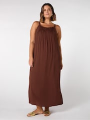 Live Unlimited Brown Curve Crinkle Strappy Dress - Image 1 of 5