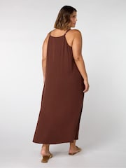 Live Unlimited Brown Curve Crinkle Strappy Dress - Image 3 of 5