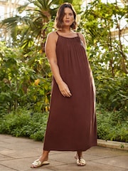 Live Unlimited Brown Curve Crinkle Strappy Dress - Image 4 of 5