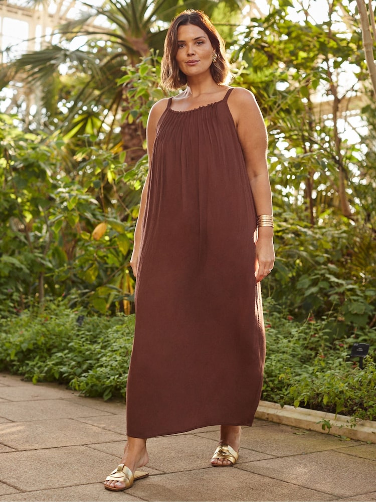 Live Unlimited Brown Curve Crinkle Strappy Dress - Image 5 of 5