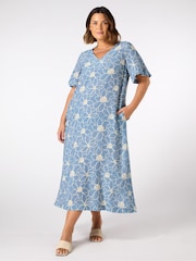Live Unlimited Blue Curve Floral V-Neck T-Shirt Dress - Image 1 of 2