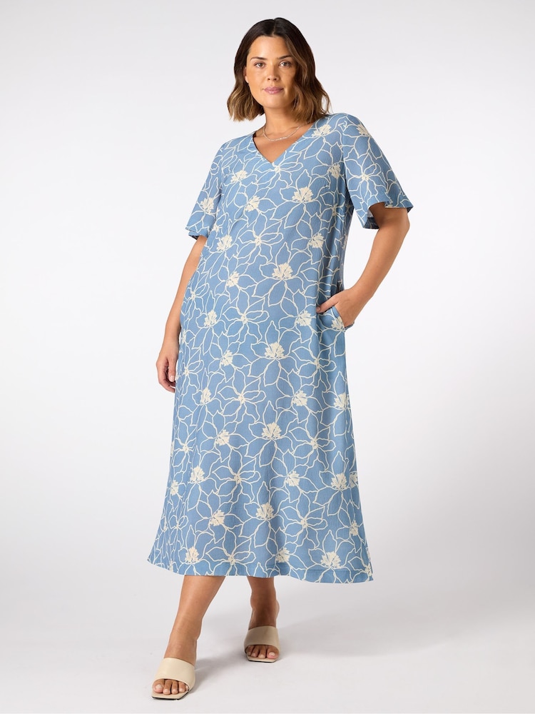 Live Unlimited Blue Curve Floral V-Neck T-Shirt Dress - Image 1 of 2