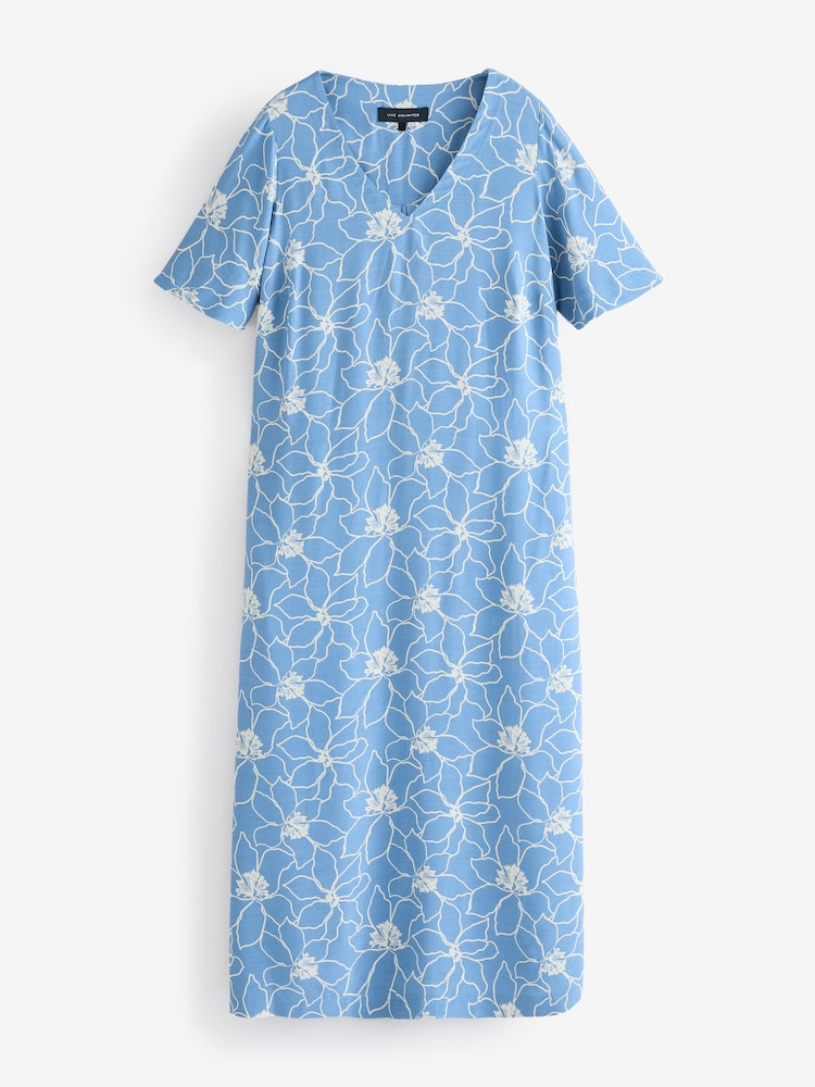 Live Unlimited Blue Curve Floral V-Neck T-Shirt Dress - Image 2 of 2