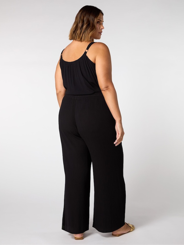 Live Unlimited Black Curve Petite Crinkle Drawstring Trousers - Image 3 of 3 Live Unlimited Black Curve Petite Crinkle Drawstring Trousers - Image 3 of 3