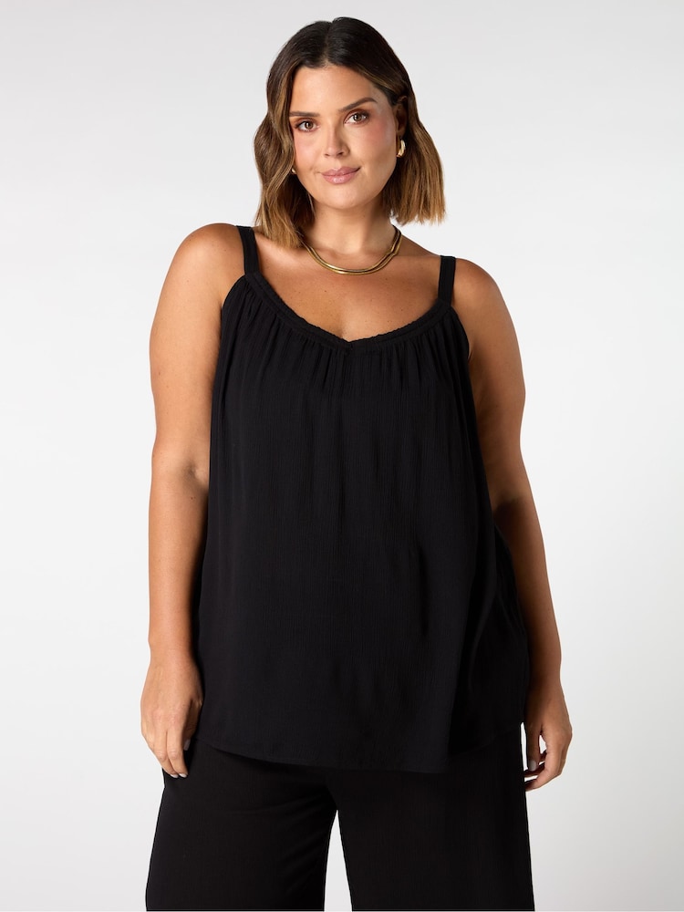 Live Unlimited Black Curve Crinkle Gathered Cami - Image 1 of 3 Live Unlimited Black Curve Crinkle Gathered Cami - Image 1 of 3