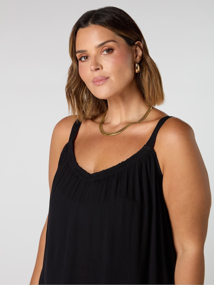 Live Unlimited Black Curve Crinkle Gathered Cami - Image 3 of 3 Live Unlimited Black Curve Crinkle Gathered Cami - Image 3 of 3