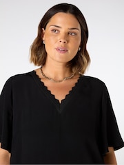 Live Unlimited Black Curve V-Neck Scallop Rib Dress - Image 3 of 4