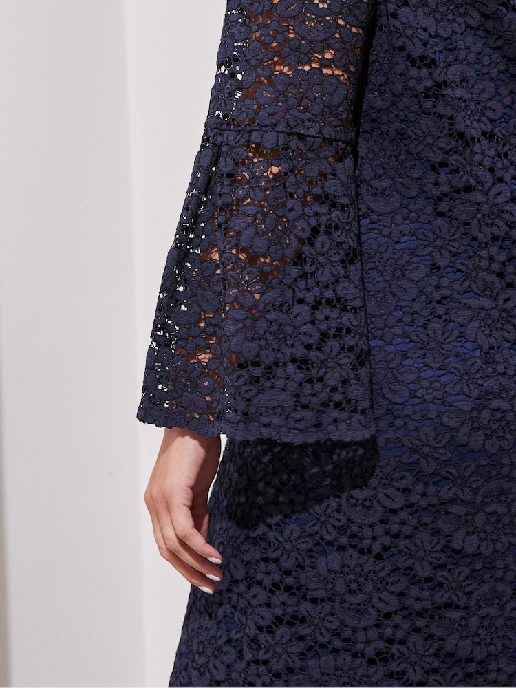 Live Unlimited Blue Lace Dress With Flute Sleeve - Image 4 of 4 Live Unlimited Blue Lace Dress With Flute Sleeve - Image 4 of 4