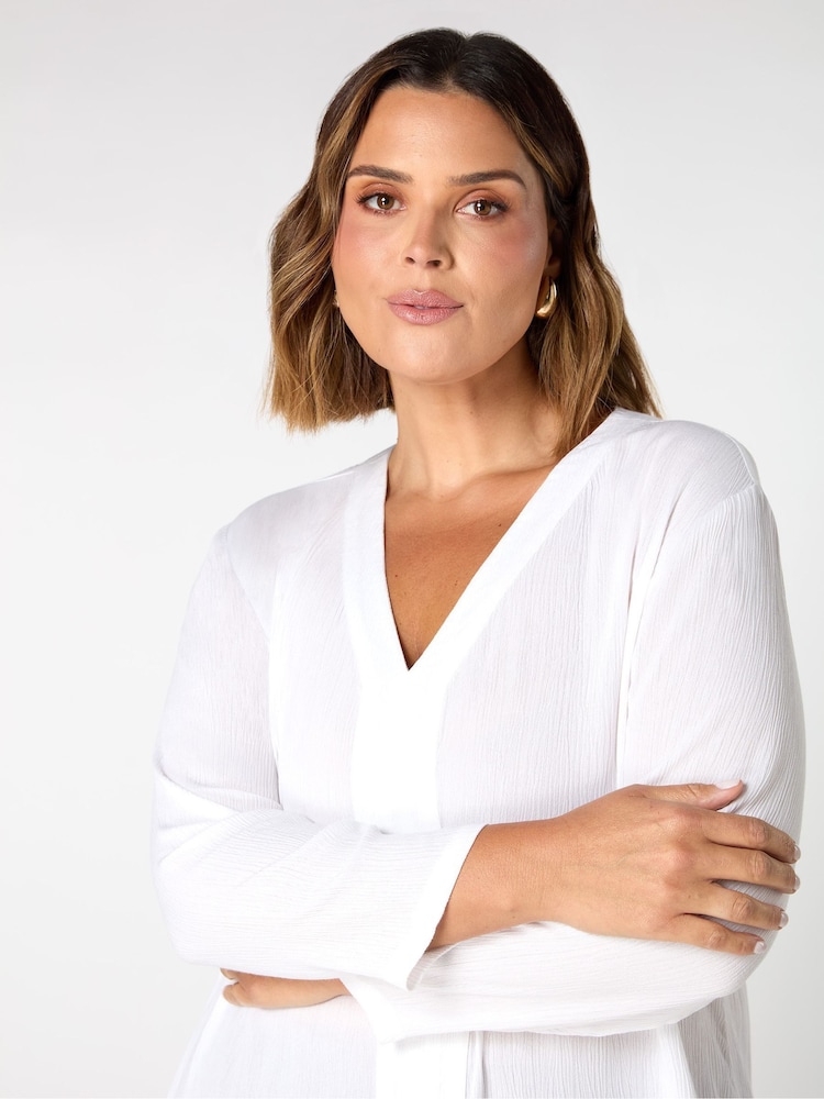 Live Unlimited White Crinkle Split Front Longline Tunic - Image 3 of 3 Live Unlimited White Crinkle Split Front Longline Tunic - Image 3 of 3