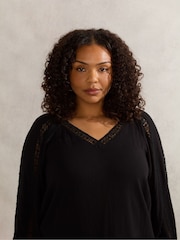 Live Unlimited Black Curve Crinkle Crochet Insert Blouse - Image 2 of 3