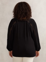 Live Unlimited Black Curve Crinkle Crochet Insert Blouse - Image 3 of 3