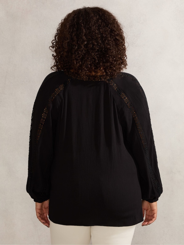 Live Unlimited Black Curve Crinkle Crochet Insert Blouse - Image 3 of 3