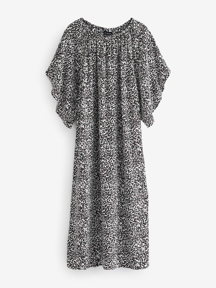 Live Unlimited Black Curve Mono Print Gathered Midi Dress - Image 8 of 8 Live Unlimited Black Curve Mono Print Gathered Midi Dress - Image 8 of 8