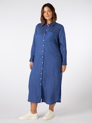 Live Unlimited Blue Stripe Print Maxi Shirt Dress - Image 1 of 5