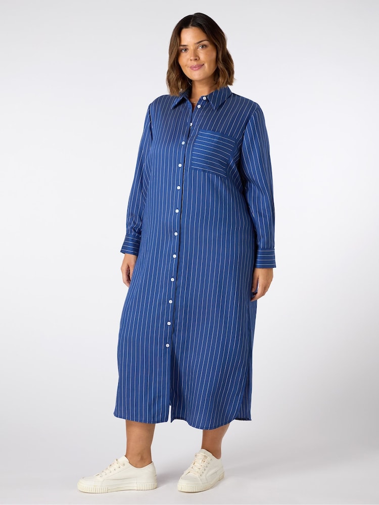 Live Unlimited Blue Stripe Print Maxi Shirt Dress - Image 1 of 5