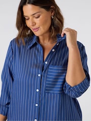 Live Unlimited Blue Stripe Print Maxi Shirt Dress - Image 2 of 5