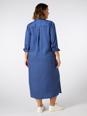 Live Unlimited Blue Stripe Print Maxi Shirt Dress - Image 3 of 5