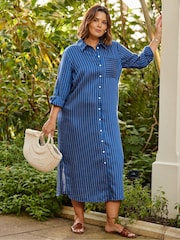 Live Unlimited Blue Stripe Print Maxi Shirt Dress - Image 5 of 5