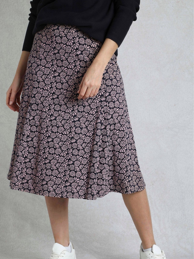 Weird Fish Pink Romaro Printed Jersey Godet Midi Skirt - Image 1 of 5