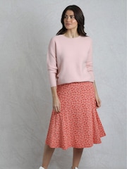 Weird Fish Red Romaro Printed Jersey Godet Midi Skirt - Image 1 of 5