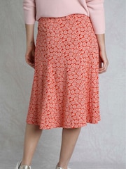 Weird Fish Red Romaro Printed Jersey Godet Midi Skirt - Image 2 of 5