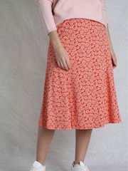 Weird Fish Red Romaro Printed Jersey Godet Midi Skirt - Image 3 of 5
