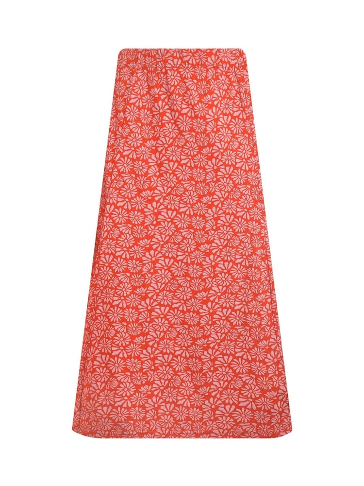 Weird Fish Red Romaro Printed Jersey Godet Midi Skirt - Image 5 of 5