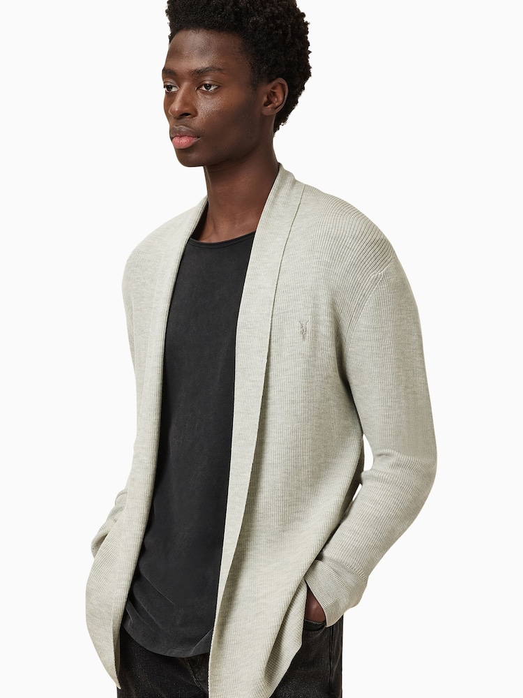 AllSaints Slate Green Mode Merino Open Cardigan - Image 4 of 8