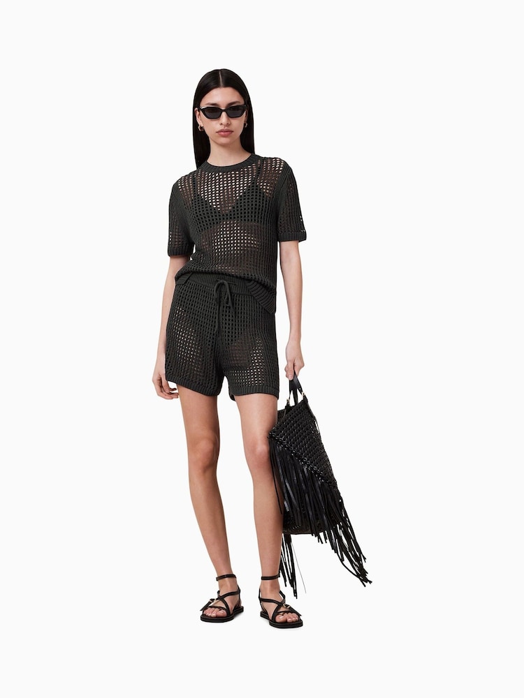 Negro - AllSaints Paloma Mesh T-Shirt - Imagen 1 de 7