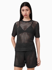 Negro - AllSaints Paloma Mesh T-Shirt - Imagen 3 de 7