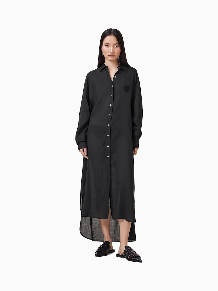 AllSaints Black Ezra Shirt Dress - Image 4 of 7
