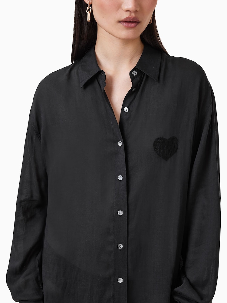 AllSaints Black Ezra Shirt Dress - Image 6 of 7