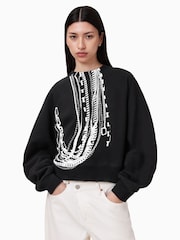 AllSaints Black Metallo Dana 100% Cotton Sweatshirt - Image 1 of 8