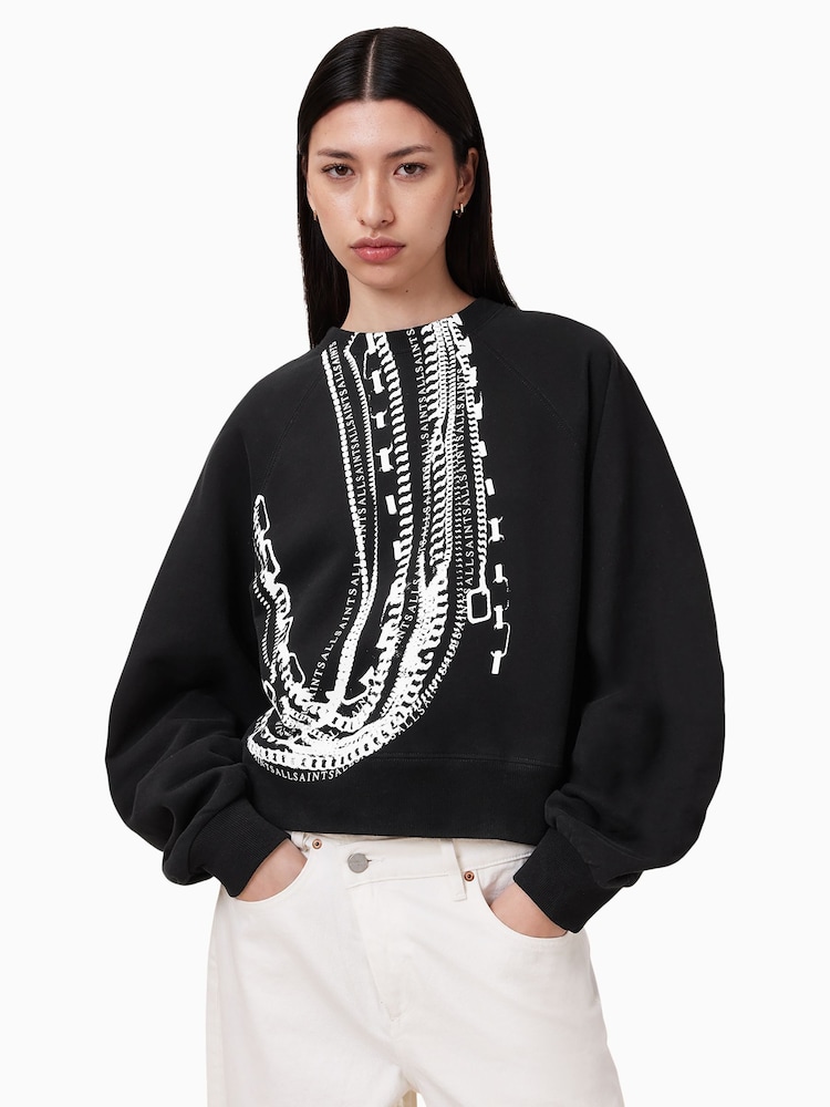 AllSaints Black Metallo Dana 100% Cotton Sweatshirt - Image 1 of 8