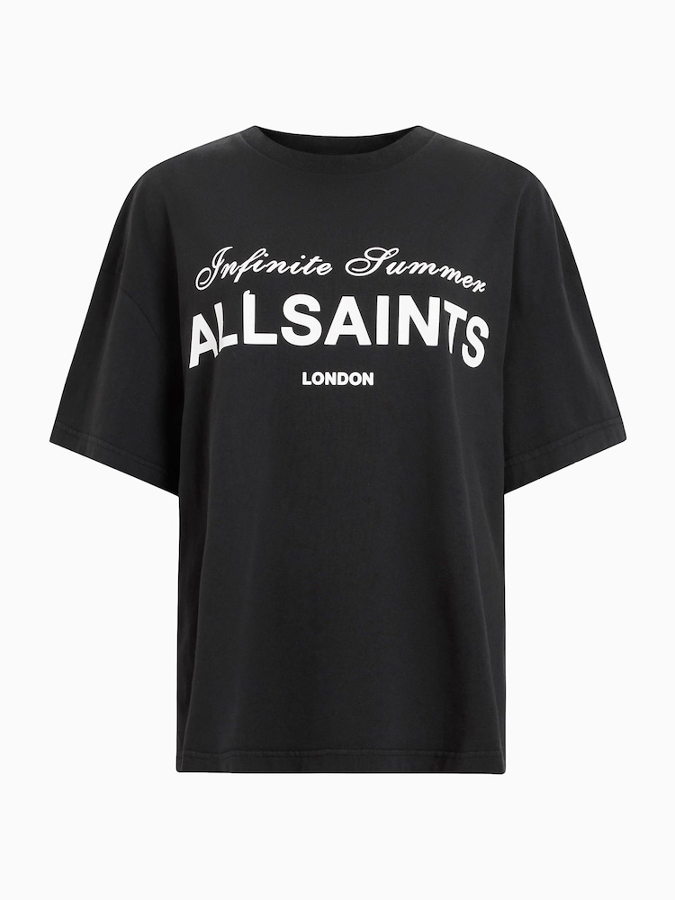 Schwarz - AllSaints Avri White Oversized Cotton T-shirt - Bild 8 von 8