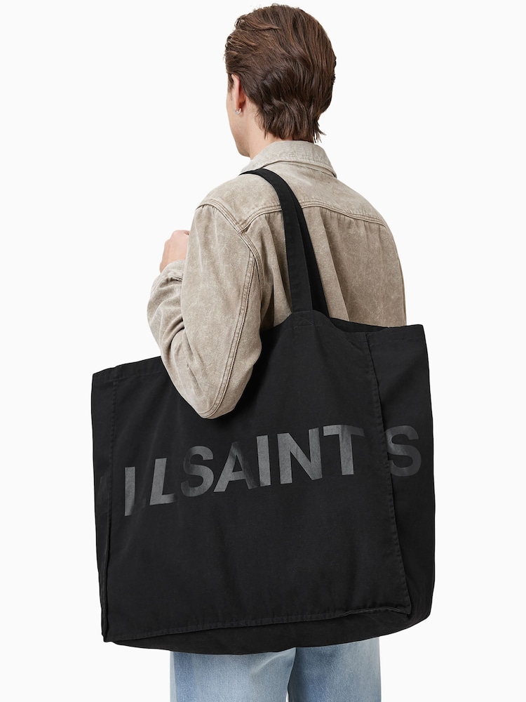 AllSaints Black Large Biggy 100% Organic Cotton Tote Bag - Image 6 of 7