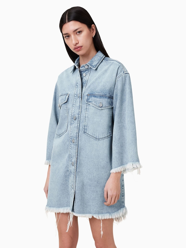 AllSaints Blue Faye Short Sleeve Denim Dress - Image 2 of 5 AllSaints Blue Faye Short Sleeve Denim Dress - Image 2 of 5