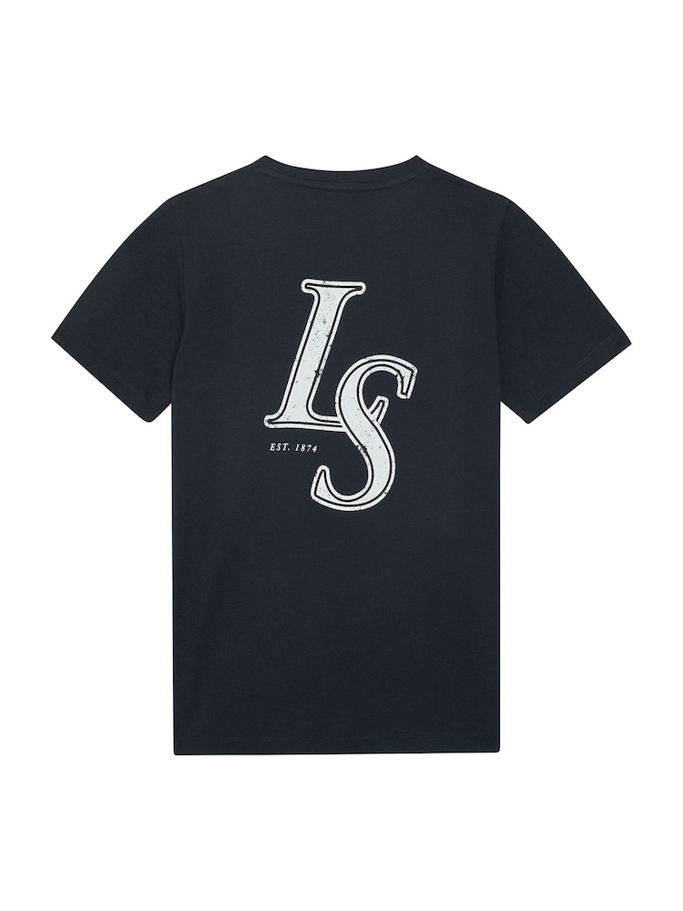 Lyle & Scott Blue Monogram Print 100% Cotton T-Shirt - Image 2 of 3