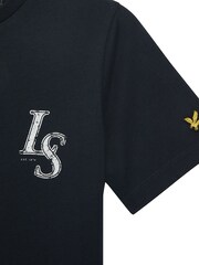 Lyle & Scott Blue Monogram Print 100% Cotton T-Shirt - Image 3 of 3