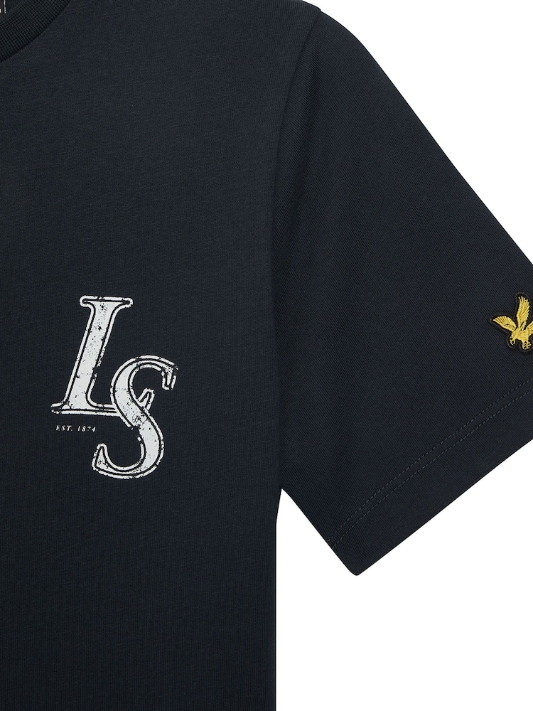 Lyle & Scott Blue Monogram Print 100% Cotton T-Shirt - Image 3 of 3