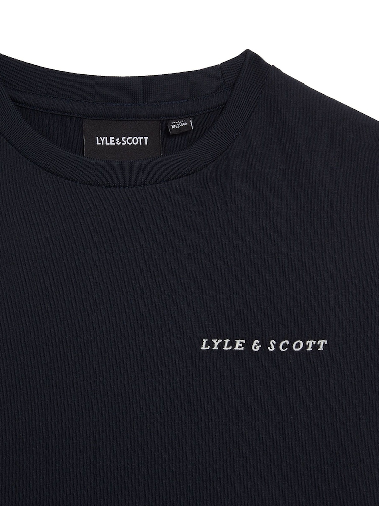 Lyle & Scott Blue Script Embroidered 100% Cotton T-Shirt - Image 4 of 4