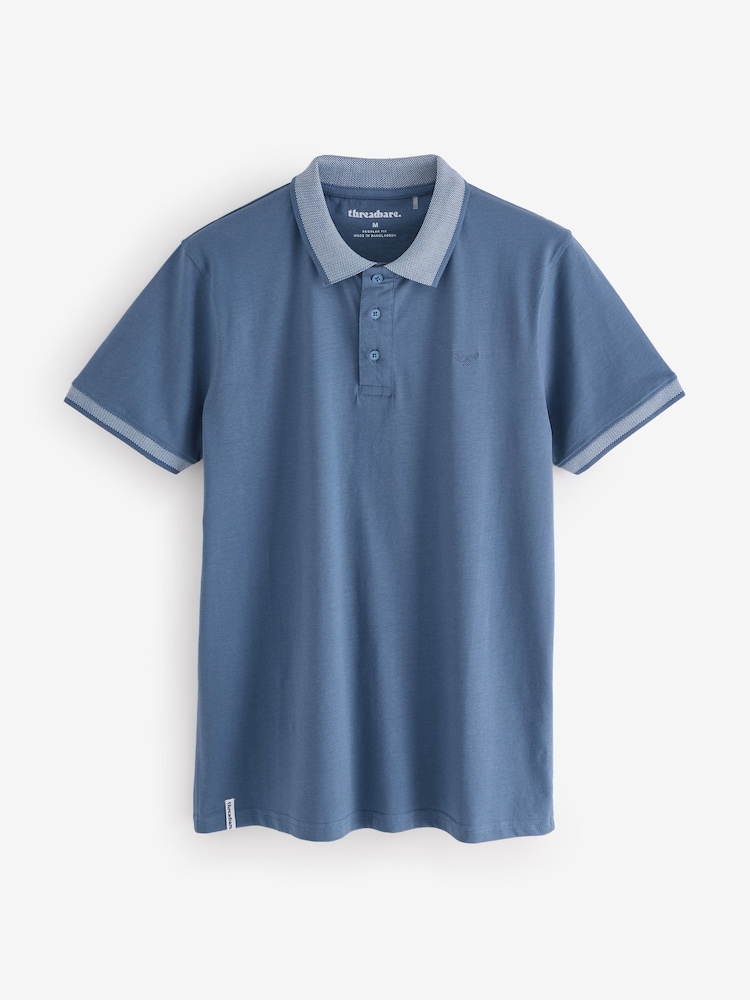 Threadbare Blue Birdseye Collar 100% Cotton Polo Shirt - Image 1 of 1