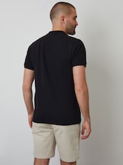Threadbare Black Ottoman Rib Textured 100% Cotton Polo Shirt - Image 2 of 4