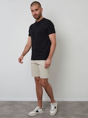 Threadbare Black Ottoman Rib Textured 100% Cotton Polo Shirt - Image 3 of 4