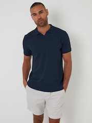 Threadbare Blue Textured Trophy Neck 100% Cotton Polo Shirt - Image 1 of 4