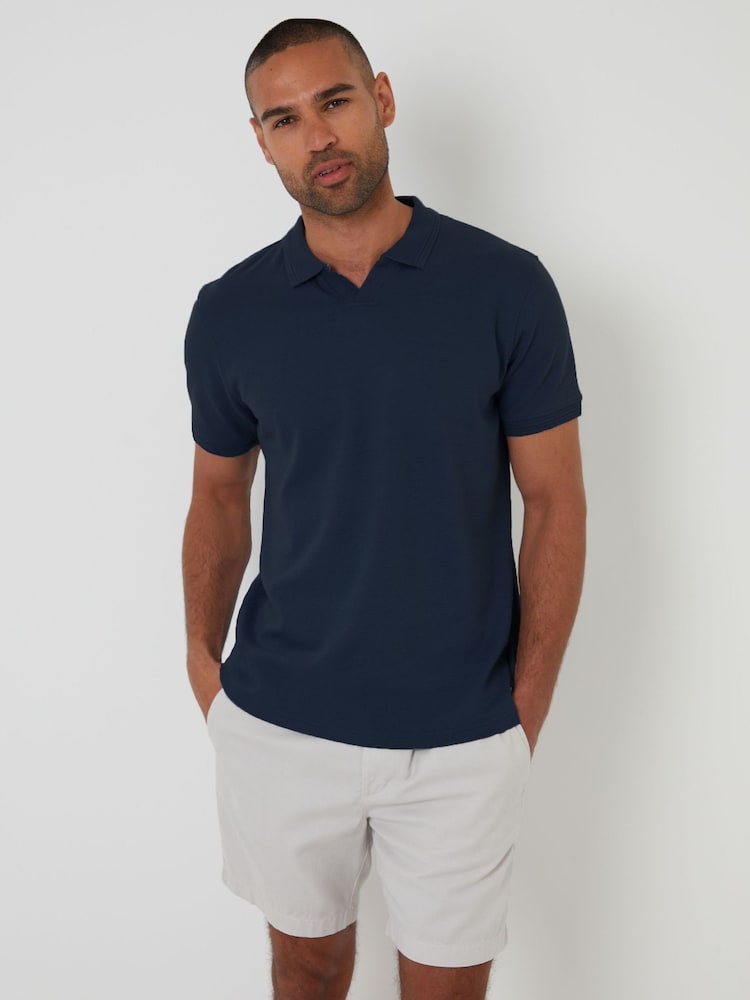 Threadbare Blue Textured Trophy Neck 100% Cotton Polo Shirt - Image 1 of 4