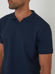 Threadbare Blue Textured Trophy Neck 100% Cotton Polo Shirt - Image 4 of 4