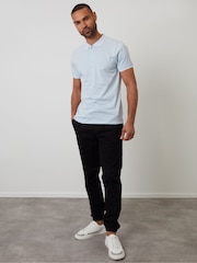 Threadbare Light Blue Birdseye Collar Quarter Zip 100% Cotton Polo Shirt - Image 3 of 4