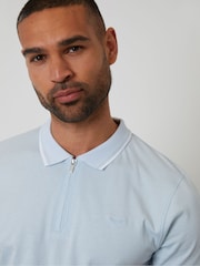 Threadbare Light Blue Birdseye Collar Quarter Zip 100% Cotton Polo Shirt - Image 4 of 4